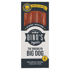 Dino’s Famous Brooklyn Big Dog Smoked Pork Hot Dogs 360g PACK OF 2