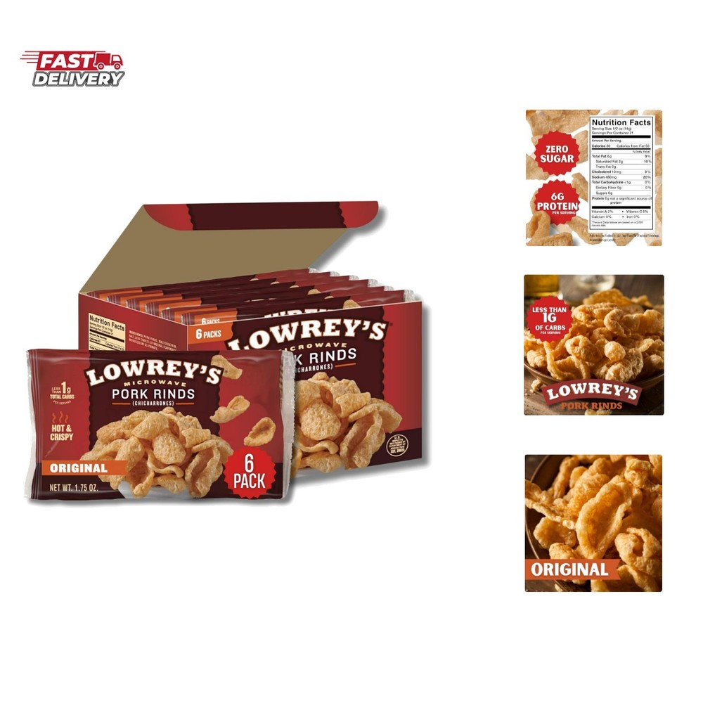 Bacon Curls Microwave Pork Rinds Chicharrones, , 1.75 Ounce Pack of 6