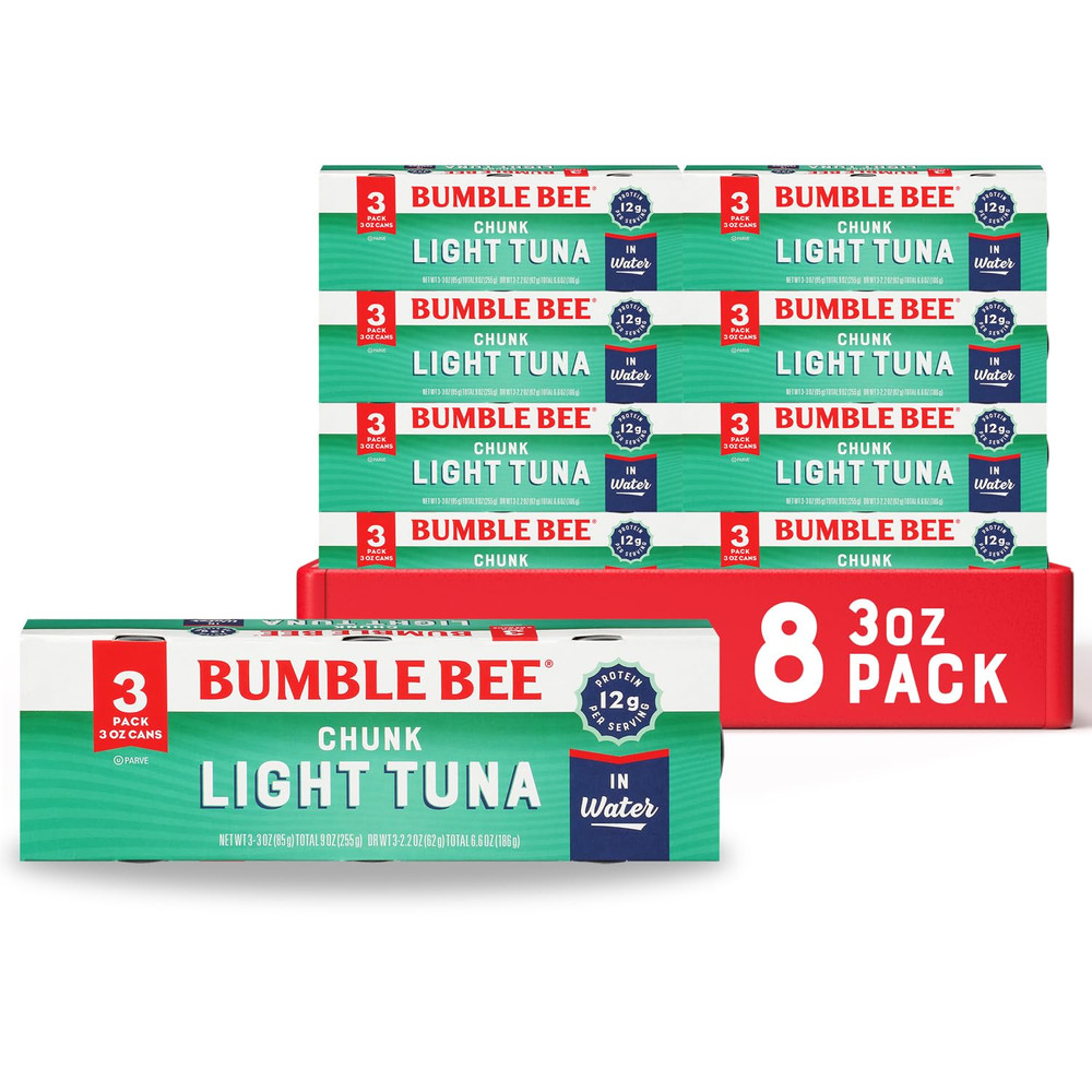 Bumble Bee Chunk Light Tuna in Water, 3 Oz Cans (8 Packs of 3, 24 Cans Total) –