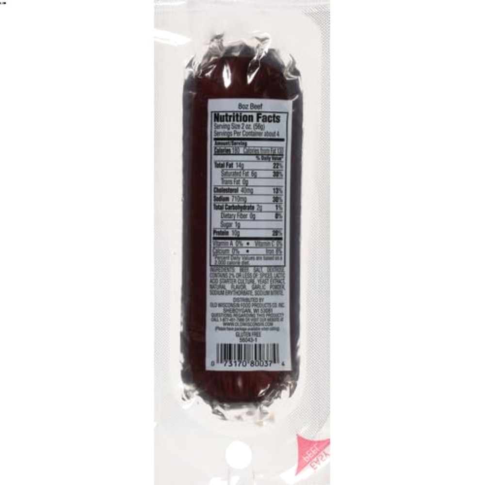 Charcuterie-Style Beef Summer Sausage, 8oz Stick – Protein-Rich Keto Snack