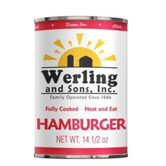 2 Cans Pack- Werling & Sons Canned Hamburger 14.5 Oz Fully Cooked Ground Beef