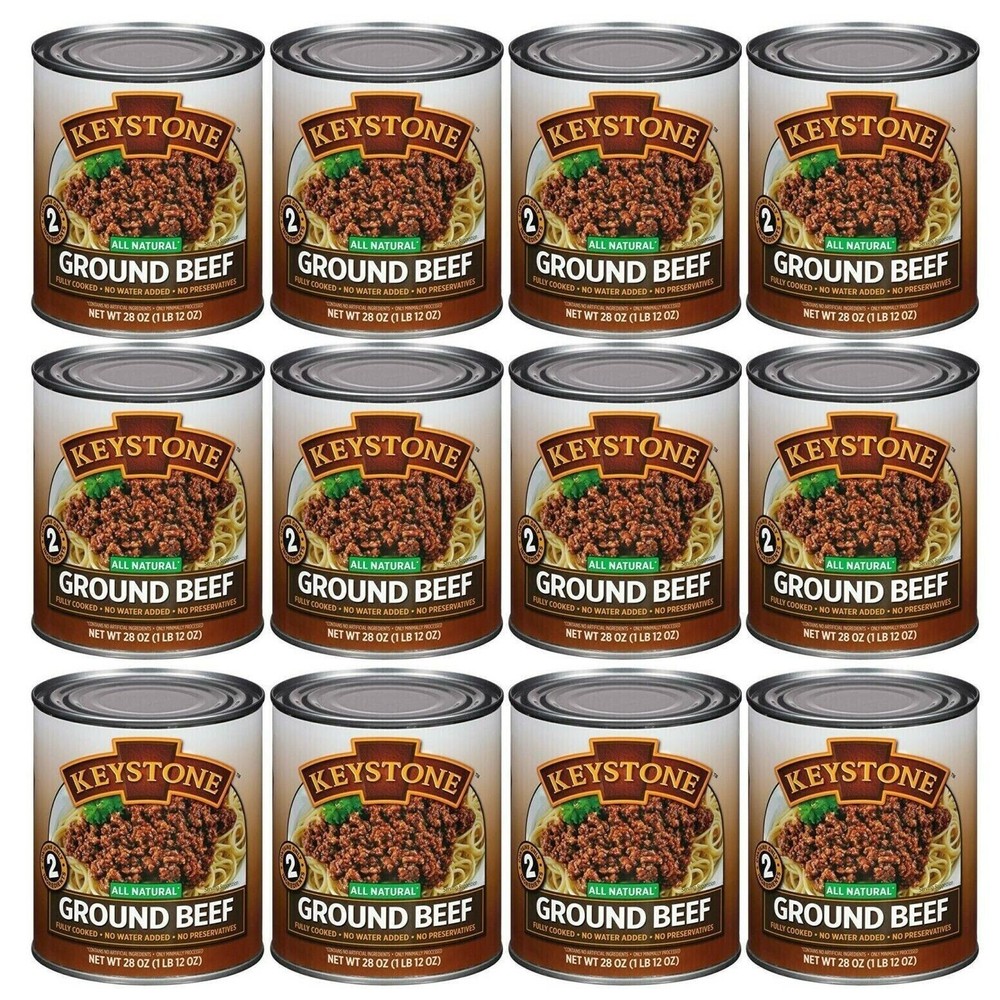 24Can-Keystone Meats All Natural Ground Beef Fully Cooked 28oz No Preservatives✅