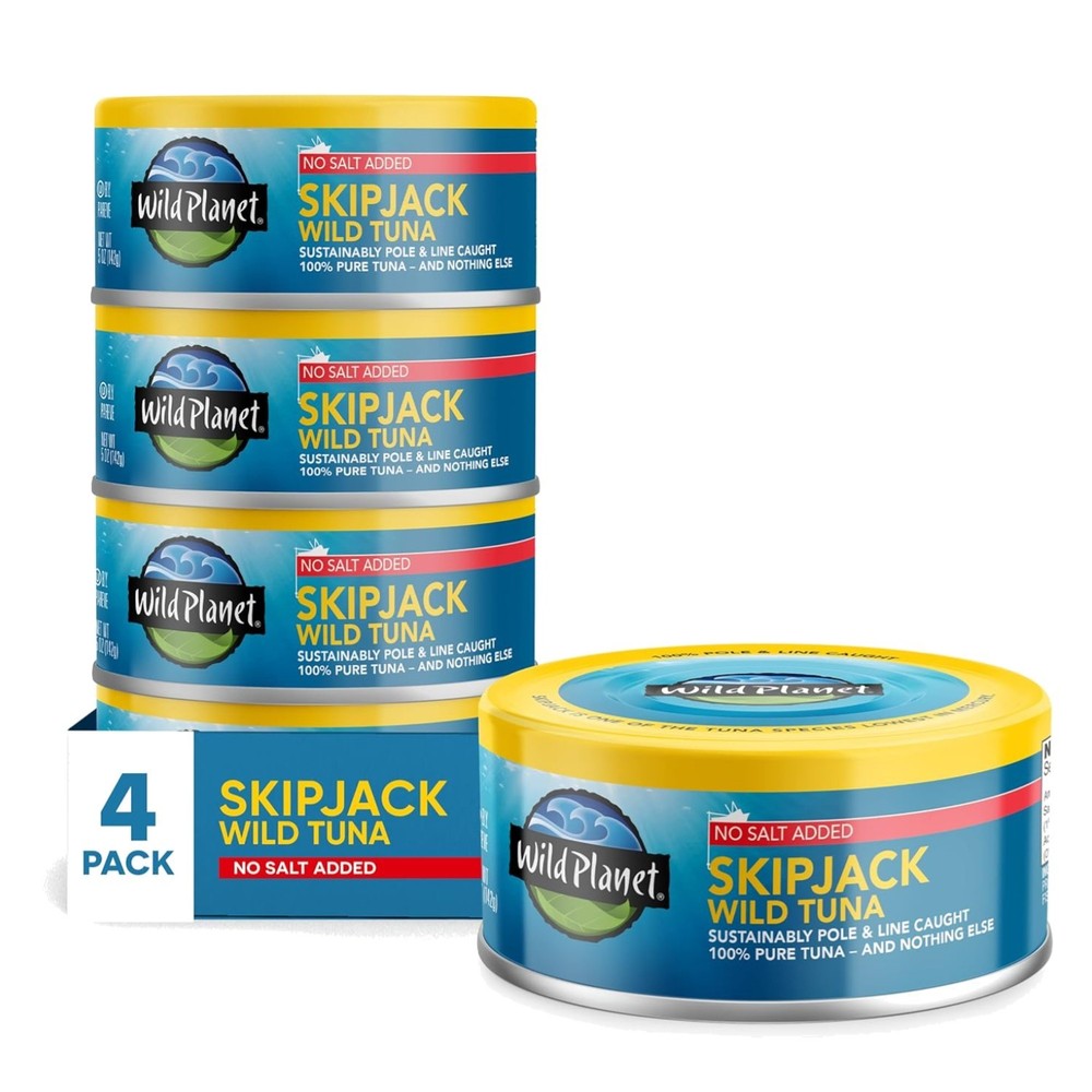 Skipjack Wild Tuna, No Salt Added, Canned Tuna, Sustainably Wild-Caught, Pole…
