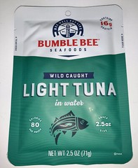 [12 Pouches x 2.5 oz] BUMBLE BEE Wild Caught Light Tuna in Water 16g protein MRE