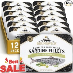 Brunswick Sardines in Olive Oil, 3.75 oz Can(Pack of 12)Boneless Butterflied new