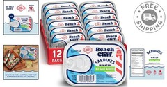 Wild Caught Canned Sardines – No Salt, High Protein, Gluten Free, 3.75 oz x 12