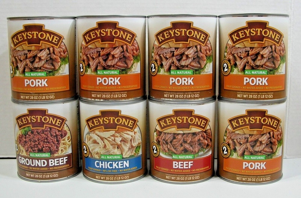 (8 Cans) Keystone ALL NATURAL (5) Pork (1) Ground Beef (1) Chicken (1) Beef 28oz