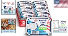 Versatile No Salt Added Sardines – Wild Caught, Ready to Eat, 3.75 Oz Pack of 12