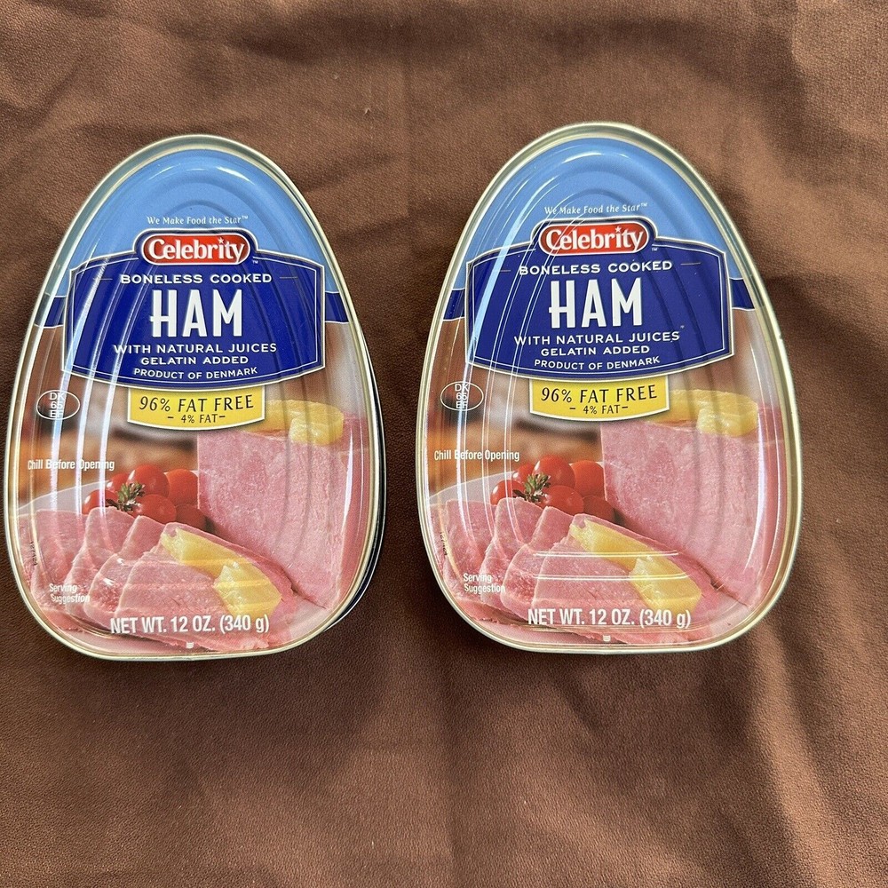 Lot of 2 Celebrity Boneless Cooked Ham Canned 96% Fat Free 12 Oz BB 5-22-29