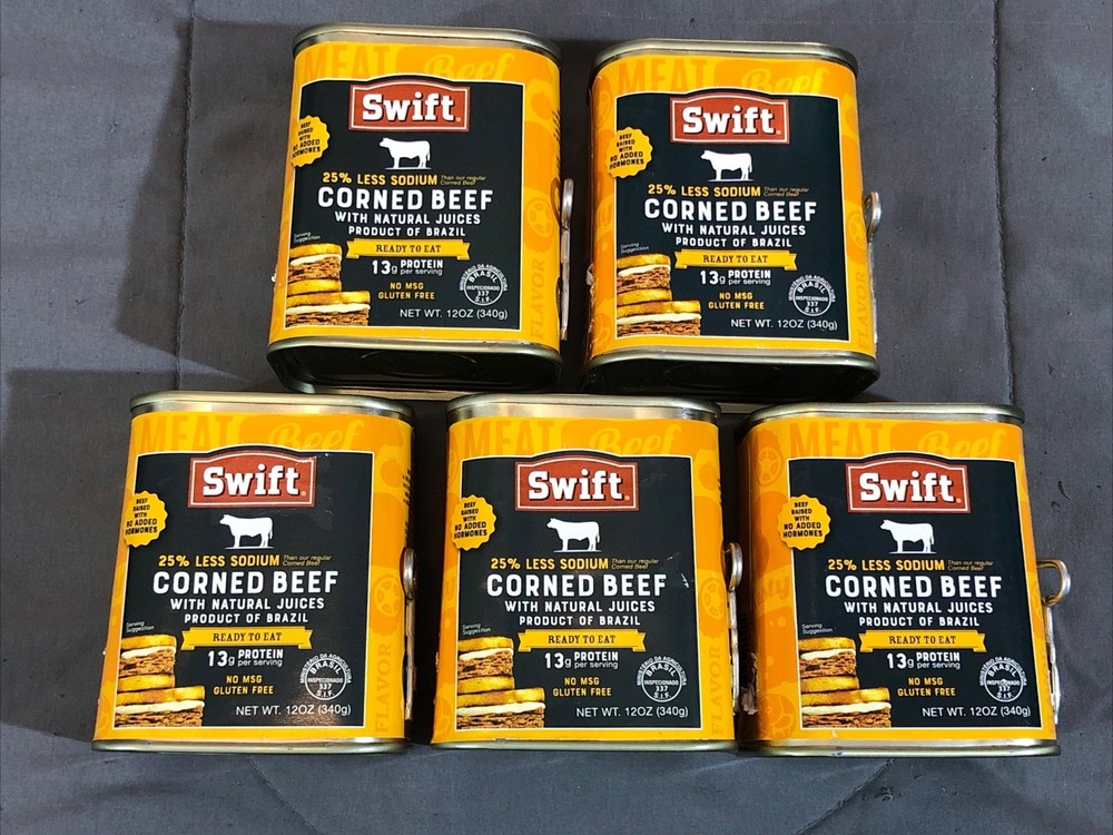 5 PACK ~ SWIFT CORNED BEEF Ready to Eat Gluten Free No MSG 12 oz Cans / 340g NEW