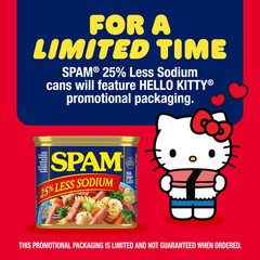 (12 Pack) SPAM Hello Kitty 25% Less Sodium Canned Meat, 12 oz Shelf Stable