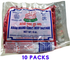Asian Beef Sausage/ A pack of 6 oz x 10 packs/ សាច់ក្រកគោ/ ខ្វាគោ/ Made in USA