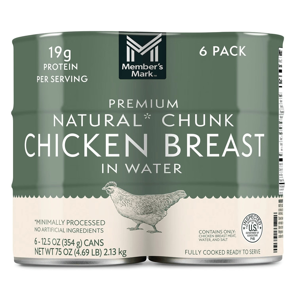 Members Mark Natural Chunk Chicken Breast in Water 6 Pk 12.5oz Cans 19g Protein