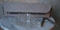 Vintage Federal Glass Beachcomber Seafood Set in original box, set 4 Tray Dish