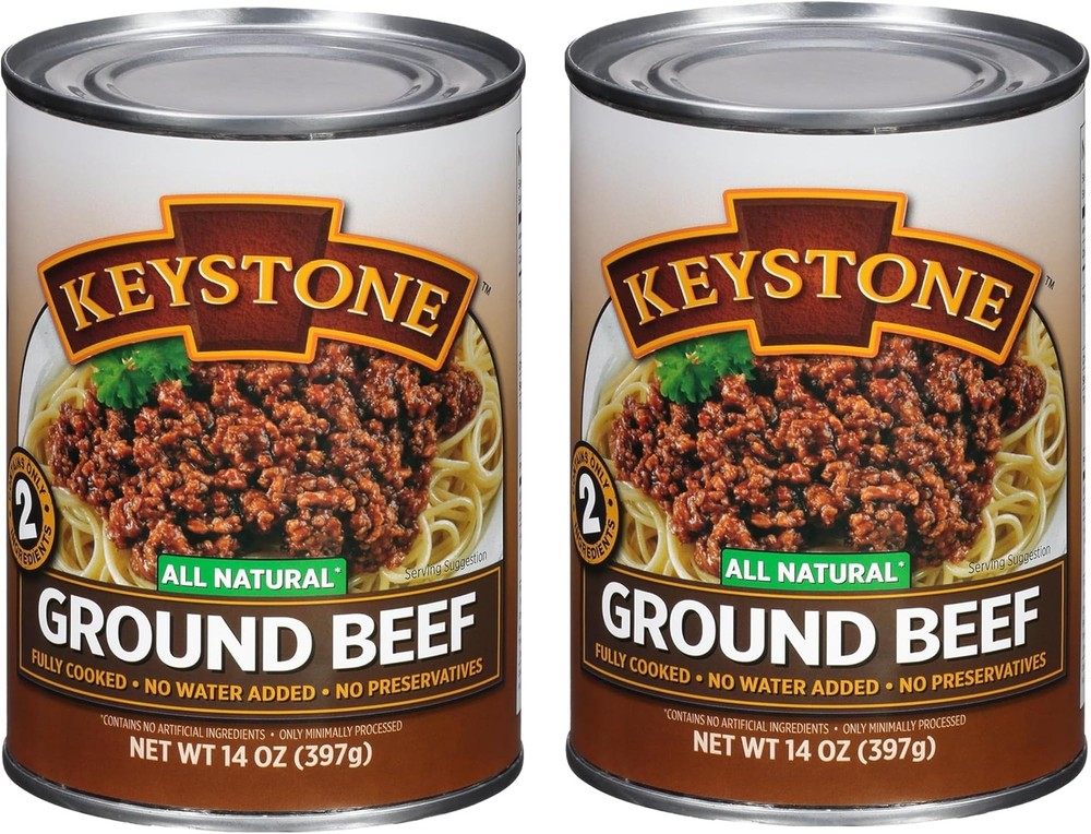 Keystone Meats All Natural Heat and Serve Ground Beef 14 Oz Fully Cooked Cann…