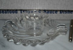 Vintage Federal Glass Beachcomber Seafood Set in original box, set 4 Tray Dish