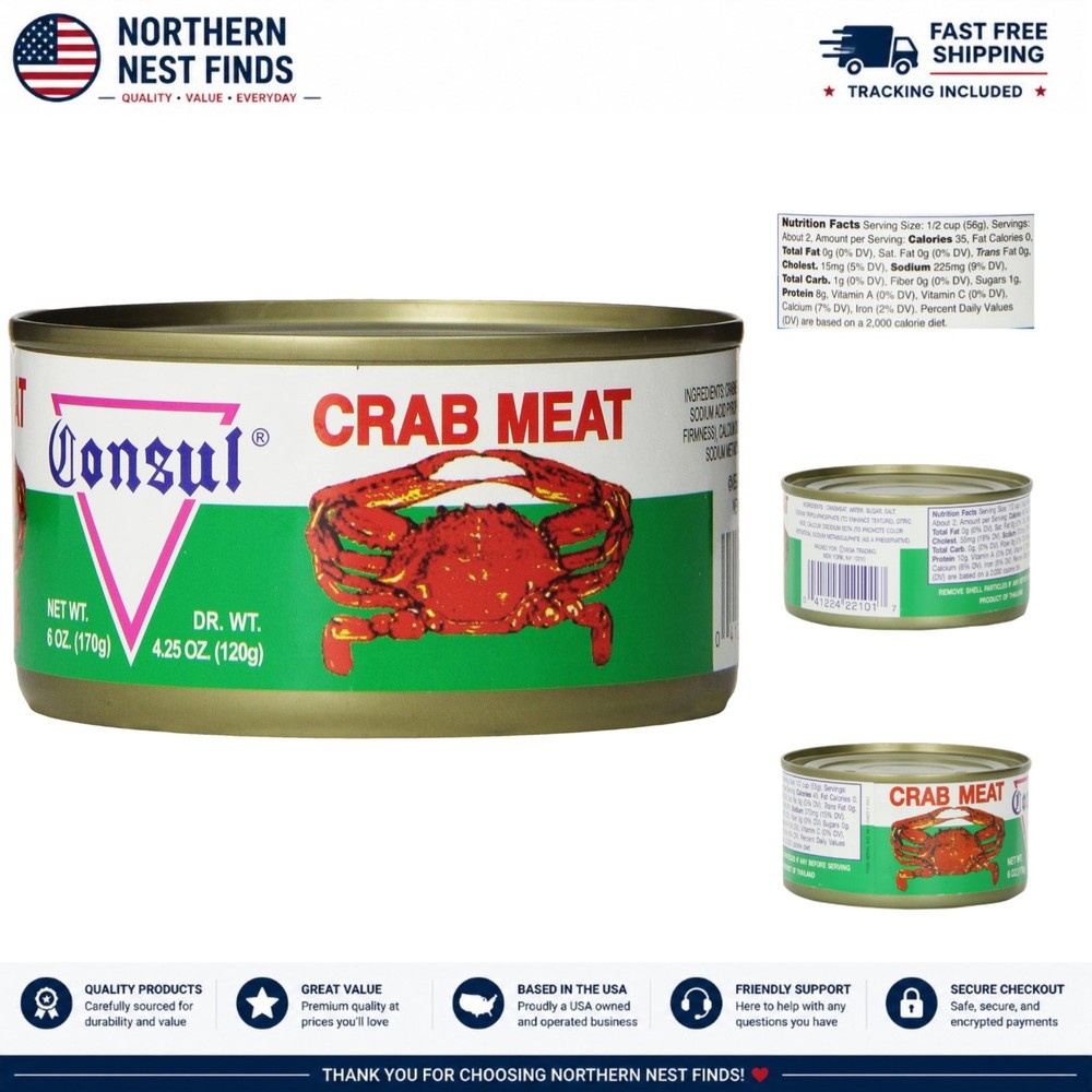 Gourmet Consul Crab Meat in Water – 6 Oz Can, Pack of 6, Gluten-Free Delicacy