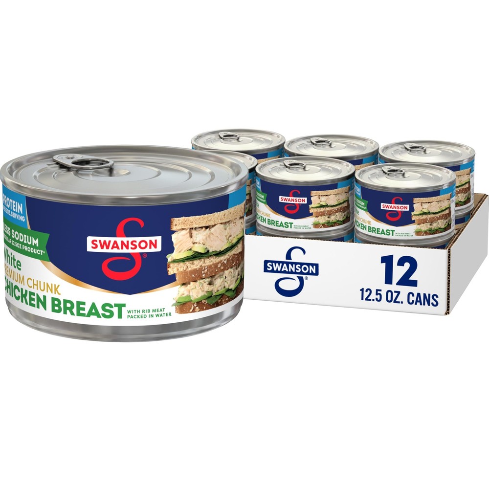Canned Chicken Breast White Chunk Protein 25% Less Sodium 12.5oz 12pk ReadytoE