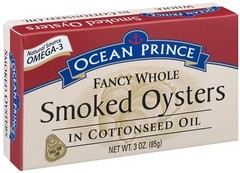 Ocean Prince Smoked Oysters in Cottonseed Oil, 3-Ounce Cans Pack of 18