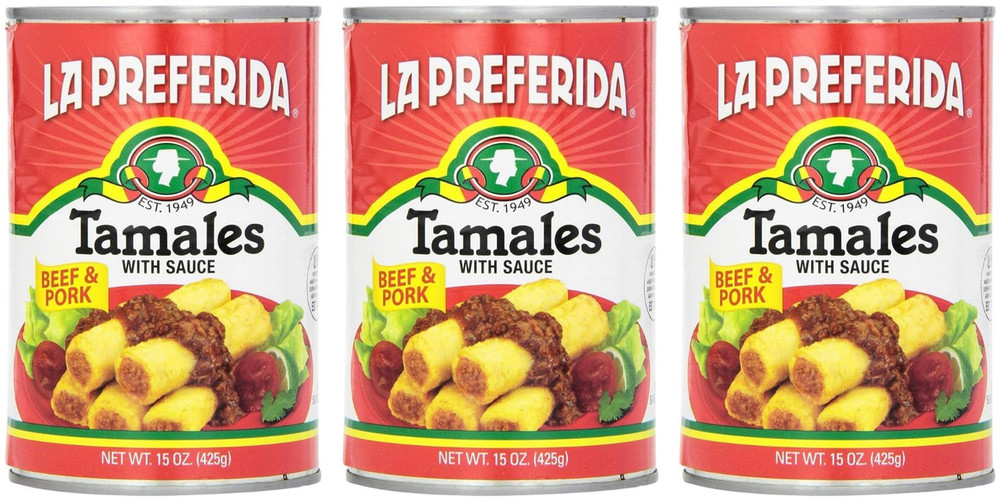 La Preferida Beef & Pork Canned Tamales with Sauce, 15 15 Ounce (Pack of 12)