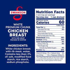 Swanson White Premium Chunk Chicken Breast with Rib Meat in Water, 4.5 Oz. (Pack