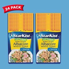 Low Sodium Wild Caught Albacore Tuna Pouch 24 Pack – 80 Calories, 17g Protein