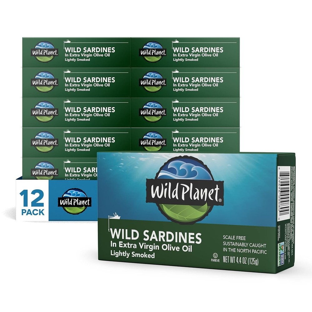 Wild Planet Wild Sardines in Extra Virgin Olive Oil Smoked, 4.4. Oz (Pack of 12)