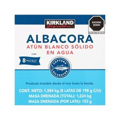 Kirkland Albacore Solid White Tuna in Water – 8 Cans (Total Net Weight 3.5lbs)