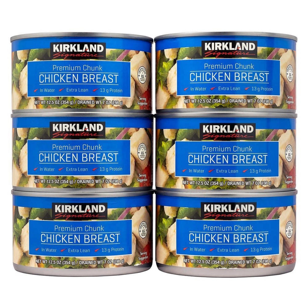 6 Count | Kirkland Signature chicken breast, packed in water, premium chunk,…