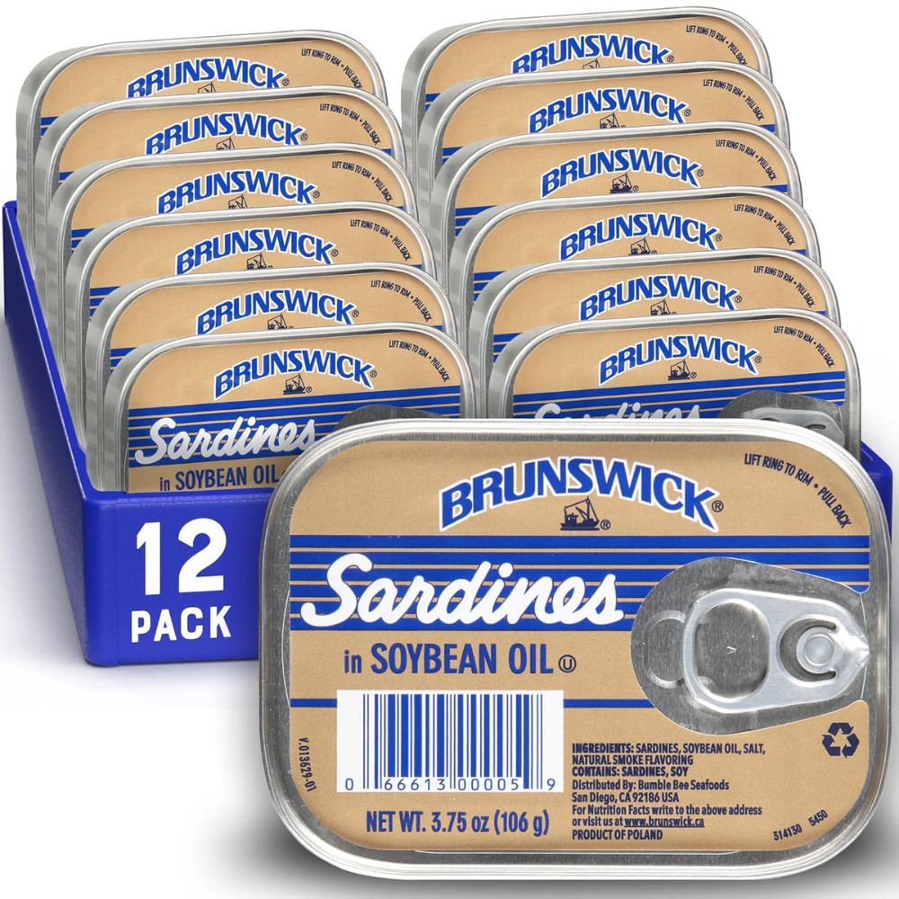 Brunswick Sardines in Soybean Oil, 3.75 Oz Can (Pack of 12) – 14G Protein per