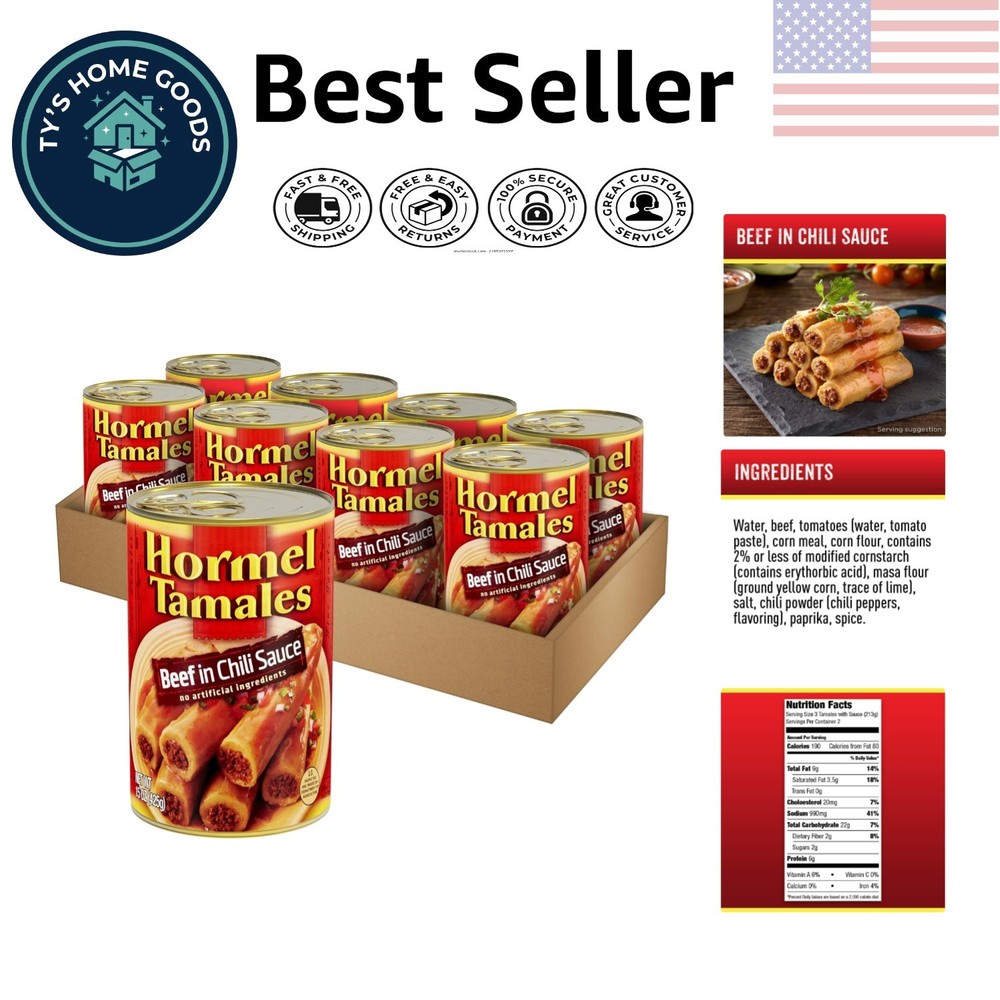 Authentic Beef Tamales 15 Oz (8-Pack) – Canned Delight with Spiced Chili Sauce