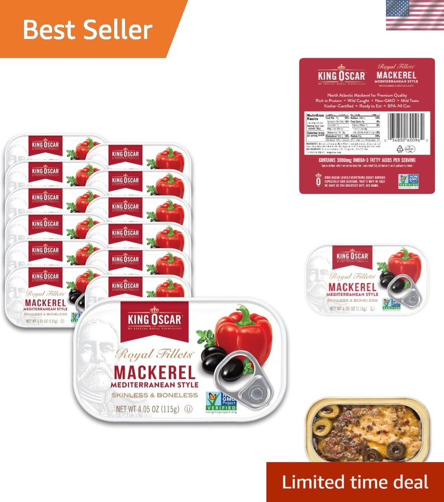 Mackerel in Olive Oil, Mediterranean Style, 4.05 Ounce Can Pack of 12, Skinle…