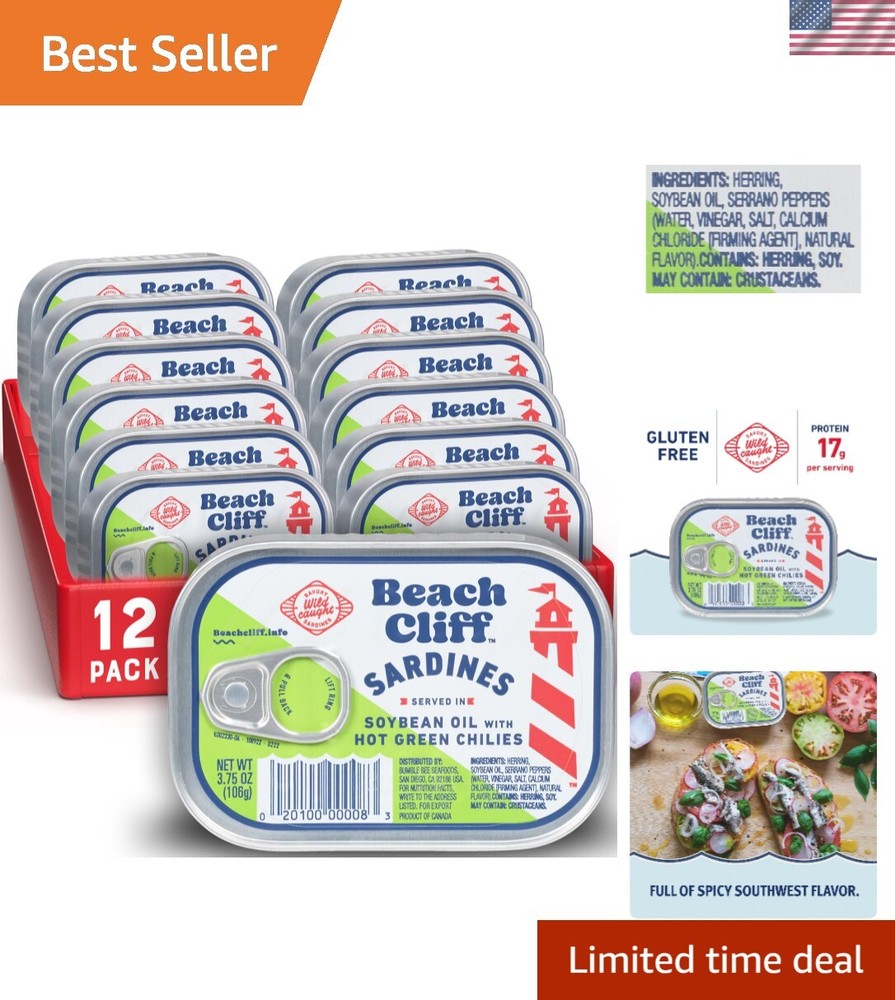 Wild Caught Sardines in Soybean Oil with Hot Green Chilies – 12 x 3.75 oz Cans
