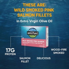 Wild Planet Wild Smoked Pink Salmon Fillets in Extra Virgin Olive Oil 3.9 oz