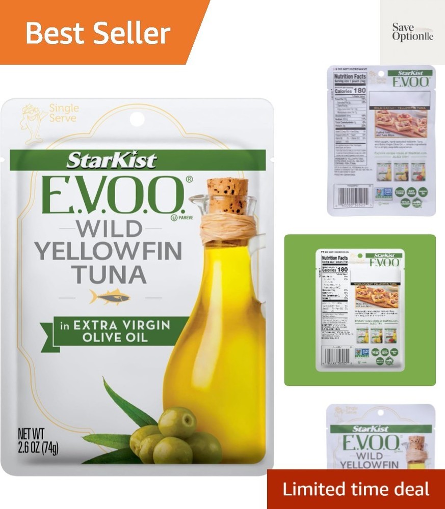 E.V.O.O. Yellowfin Tuna in Extra Virgin Olive Oil, Single Serve Pouch, 2.6 oz…