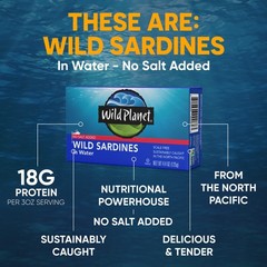 Sardines in Water, No Salt, Non-GMO, Sustainable Tinned Fish, 12-Pack, 4.4 Oz