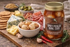 Spicy Pickled Quail Eggs Jar Fresh Hand Jarred Cooking Pantry Full Flavor Simple