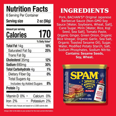 6 Pack SPAM BACHAN’S Japanese BBQ Sauce Flavored, 12 oz Can