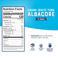 Chunk White Albacore Tuna in Water, 5 oz Can (Pack of 4) – Wild Caught Tuna – 23