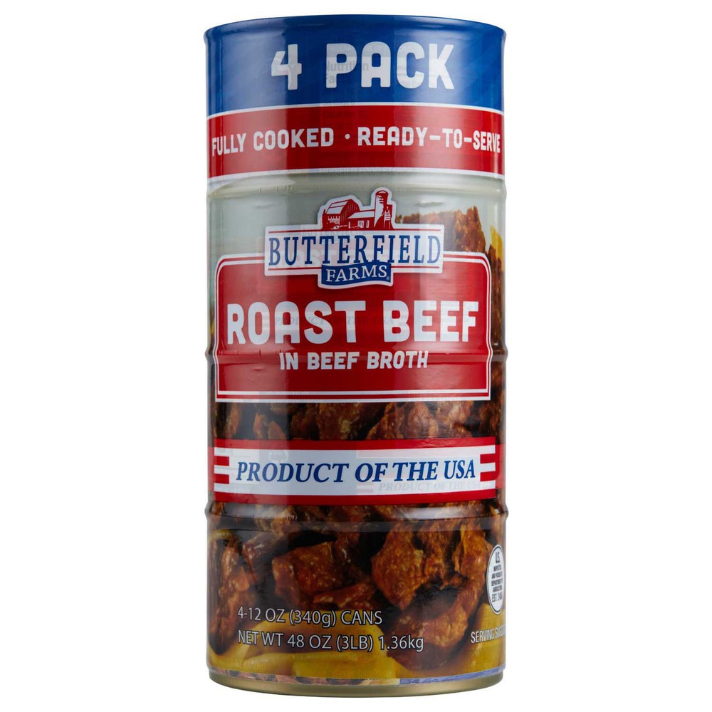 4 – Pack Roast Beef Butterfield in Beef Broth Fully Cooked 12 Oz 4 Pk Cans USA