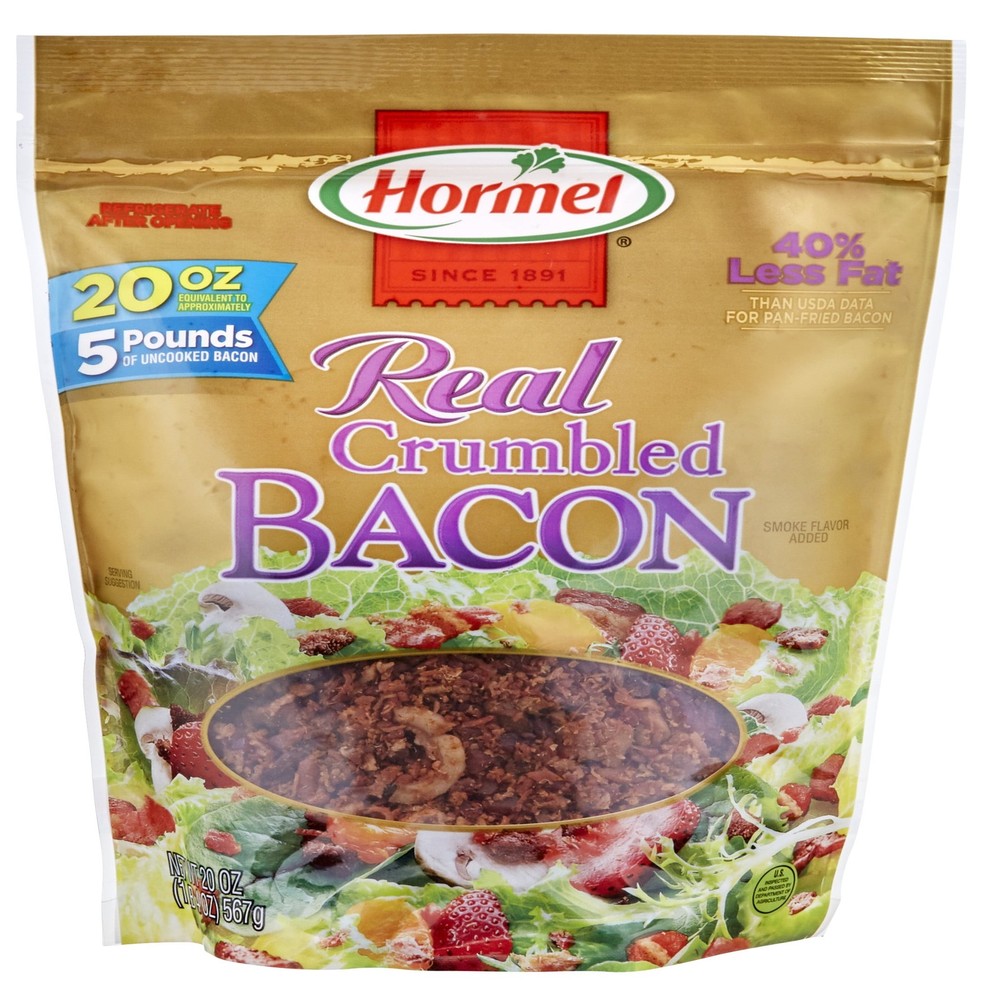 Real Crumbled Bacon Topping Shelf Stable, 20 oz Plastic Resealable Pouch