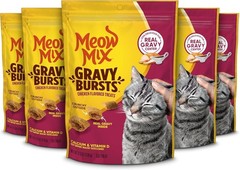 Meow Mix Gravy Bursts Chicken Flavored Cat Treats, 6.3 Oz. Bags (Pack of 5)