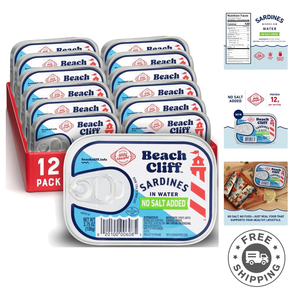Wild Caught Canned Sardines – No Salt, High Protein, Gluten Free, 3.75 oz x 12