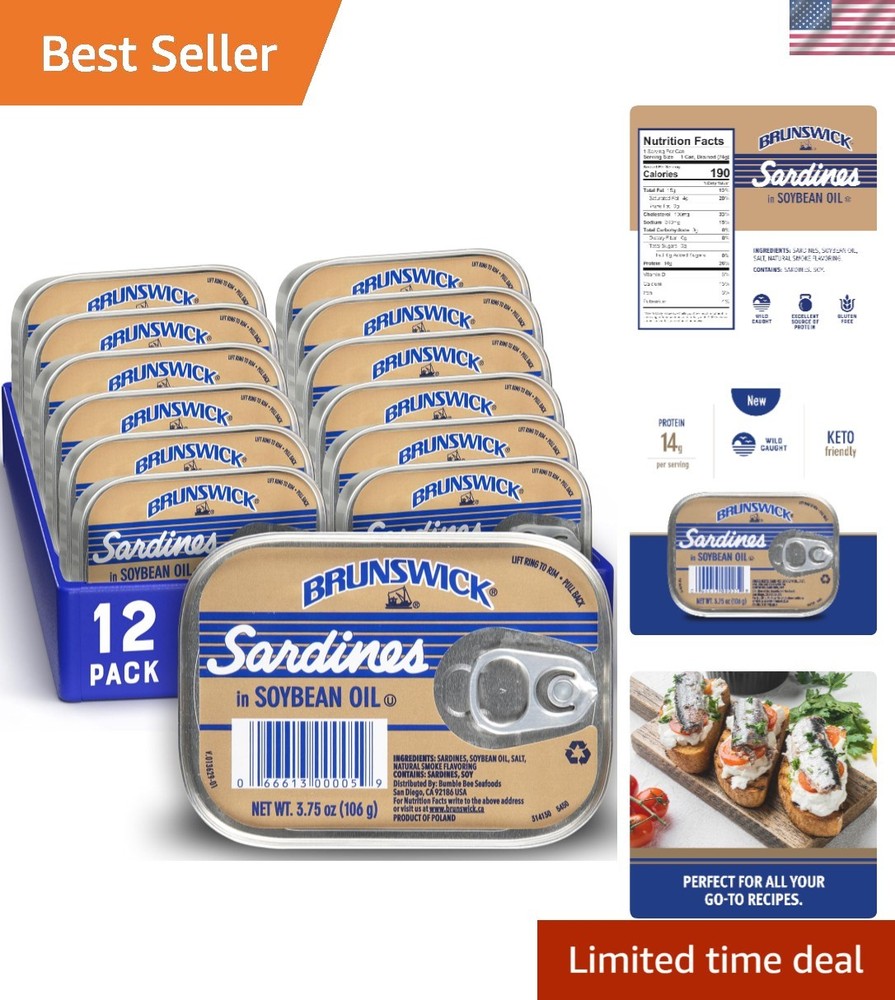 Brunswick Sardines in Olive Oil, 3.75 Oz Can (Pack of 12) – Boneless Butterflied