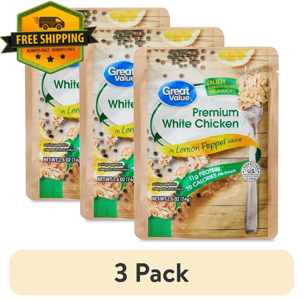 Great Value Lemon Pepper Chicken Pouch 2.6oz Ready To Eat 3 Pack