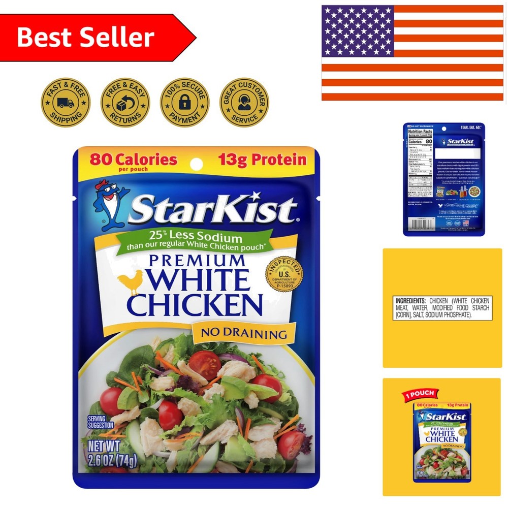 Convenient 2.6 oz Pouch of Less Sodium White Chicken – 13g Protein
