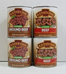 (4 Cans) Keystone **ALL NATURAL – FULLY COOKED** (2) Ground Beef – (2) Beef 28oz