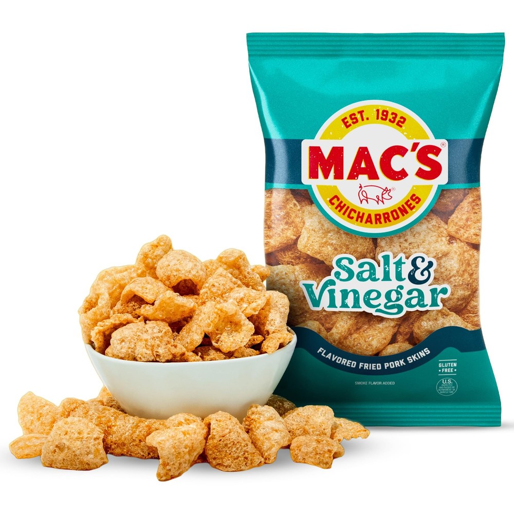 Mac’s Salt & Vinegar Fried Pork Skins – Salt & Vinegar Flavored Chicharrones Por