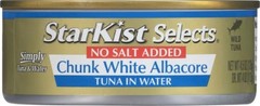 Selects No Salt Added Chunk White Albacore Tuna in Water – 4.5 oz Can Pack of 5