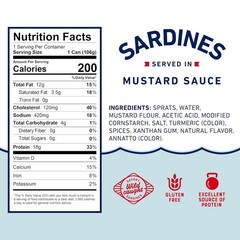 Wild Caught Sardines in Mustard Sauce, 3.75 Oz Can (Pack of 12) – 18G Protein